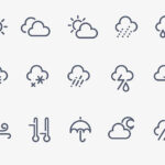set of 15 weather icons. thin lines